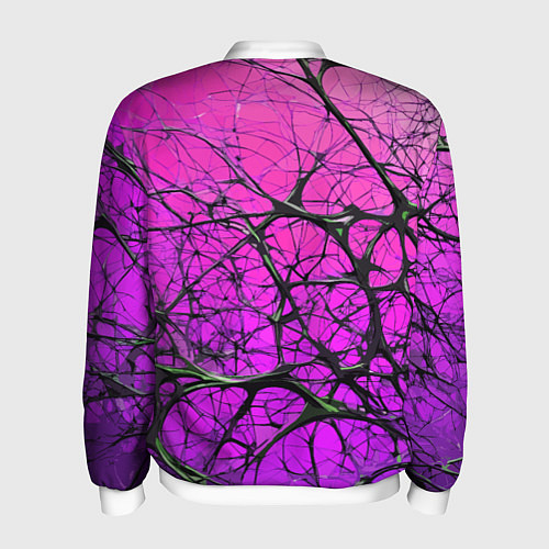 Мужской бомбер Чёрные волокна и фиолетовый градиент абстракция / 3D-Белый – фото 2