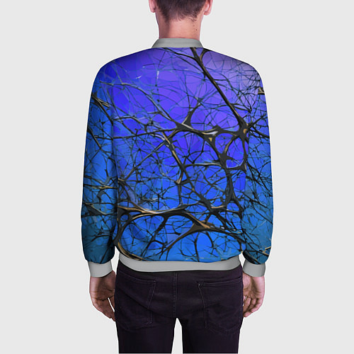 Мужской бомбер Чёрные волокна и синий фон абстракция / 3D-Меланж – фото 4