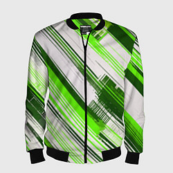 Мужской бомбер Зелёные диагональные полосы на белом фоне