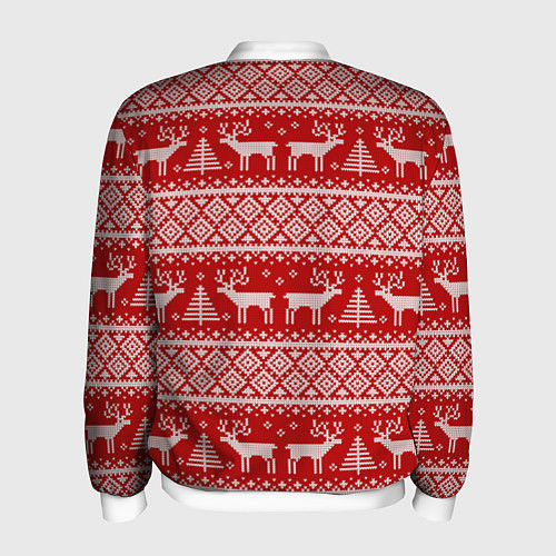 Мужской бомбер Вязаный новогодний орнамент с оленями и ёлками / 3D-Белый – фото 2