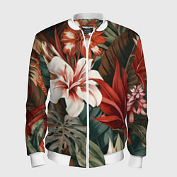 Мужской бомбер Алые тропические цветы