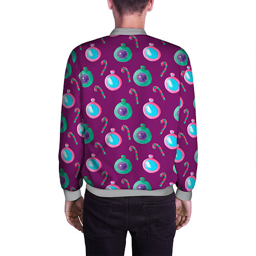 Мужской бомбер Новогодний узор с елочными игрушками / 3D-Меланж – фото 4