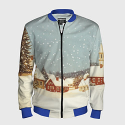 Бомбер мужской Дома и снежное небо, цвет: 3D-синий