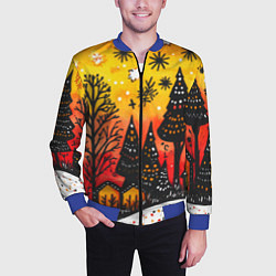 Бомбер мужской Елочки на фоне оранжевого неба, цвет: 3D-синий — фото 2