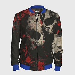 Бомбер мужской Силуэты черепов на гранжевом фоне, цвет: 3D-синий