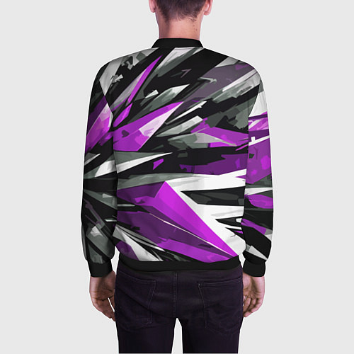 Мужской бомбер Чёрно-фиолетово-белая абстракция / 3D-Черный – фото 4