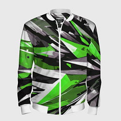 Бомбер мужской Чёрно-зелёная-белая абстракция, цвет: 3D-белый