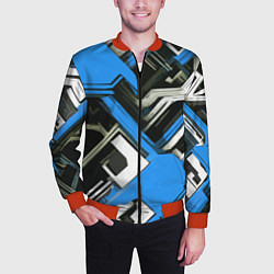 Бомбер мужской Сине-белый техно паттерн на чёрном фоне, цвет: 3D-красный — фото 2