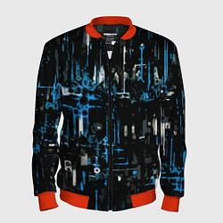 Бомбер мужской Бело-синяя тревожная абстракция на чёрном фоне, цвет: 3D-красный