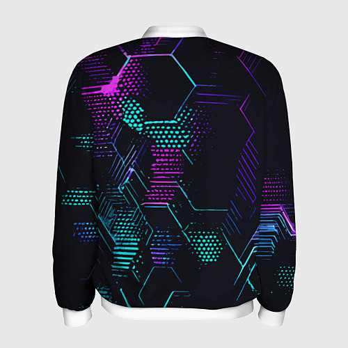 Мужской бомбер Розово-голубые точки и линии на чёрном фоне / 3D-Белый – фото 2