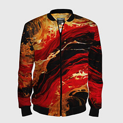 Бомбер мужской Красно-золотые брызги на чёрном фоне, цвет: 3D-черный