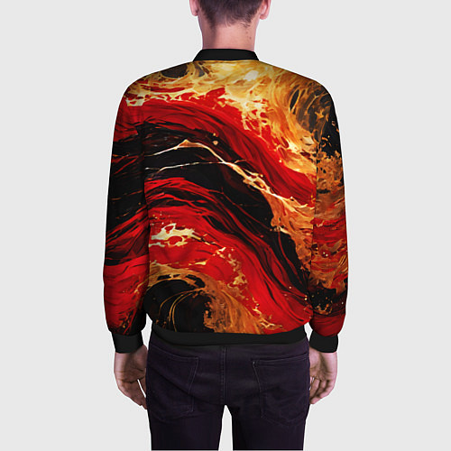 Мужской бомбер Красно-золотые брызги на чёрном фоне / 3D-Черный – фото 4