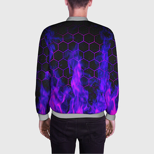 Мужской бомбер Неоновый огонь и соты / 3D-Меланж – фото 4