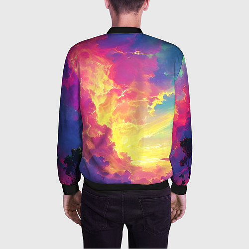 Мужской бомбер Розовые облака на синем небе / 3D-Черный – фото 4
