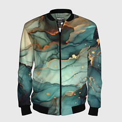 Бомбер мужской Бирюзовый узор с оранжевыми вставками, цвет: 3D-черный
