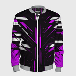Мужской бомбер Фиолетово-белые полосы и точки на чёрном фоне