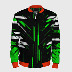 Мужской бомбер Зелёно-белые полосы и точки на чёрном фоне
