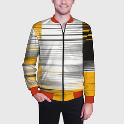 Бомбер мужской Чёрные вертикальные полосы на жёлто-белом фоне, цвет: 3D-красный — фото 2