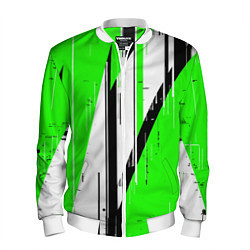 Бомбер мужской Black and white vertical stripes on a green backgr, цвет: 3D-белый