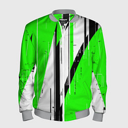 Бомбер мужской Black and white vertical stripes on a green backgr, цвет: 3D-меланж