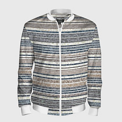 Мужской бомбер Светлый бежевый с синим текстурированные полосы