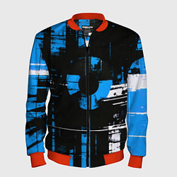 Мужской бомбер Сине-белый гранж на чёрном фоне