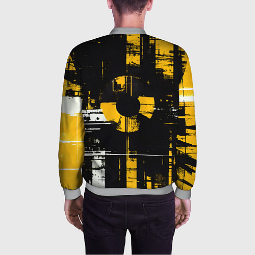 Мужской бомбер Жёлто-белый гранж на чёрном фоне / 3D-Меланж – фото 4