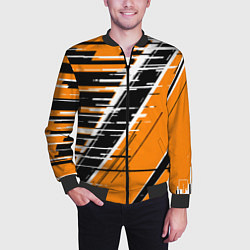 Бомбер мужской Чёрно-белые глитч полосы на оранжевом фоне, цвет: 3D-черный — фото 2