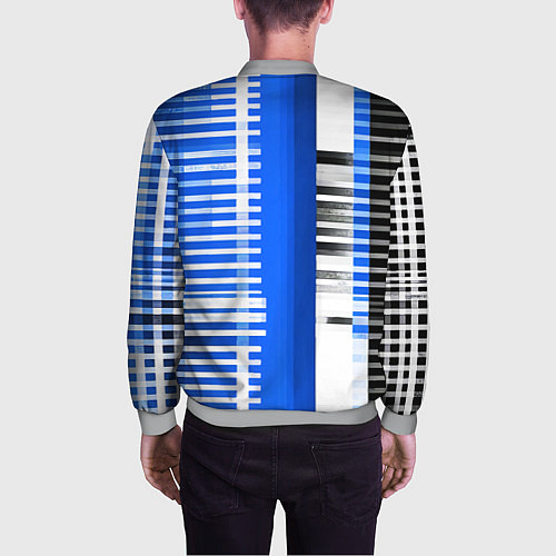 Мужской бомбер White stripes on a black and blue background / 3D-Меланж – фото 4