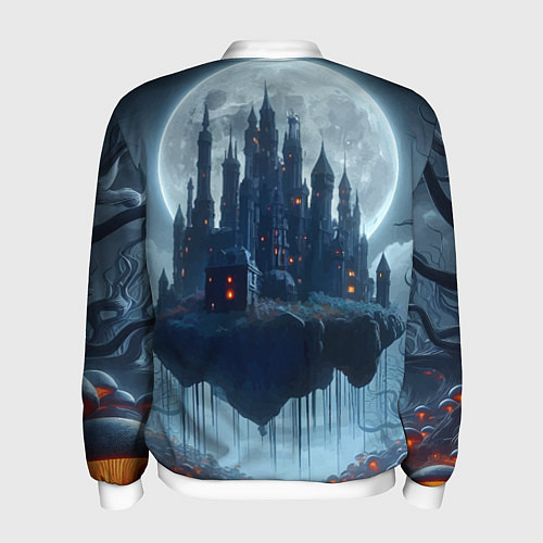 Мужской бомбер Замок Дракулы и неоновые грибы - нейроарт фантазия / 3D-Белый – фото 2