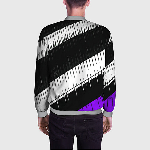 Мужской бомбер Диагональные чёрно-белые полосы на фиолетовом фоне / 3D-Меланж – фото 4