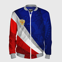 Мужской бомбер Герб России - триколор