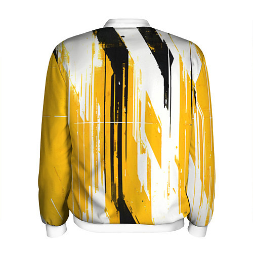 Мужской бомбер Вертикальные чёрно-белые линии на жёлтом фоне / 3D-Белый – фото 2