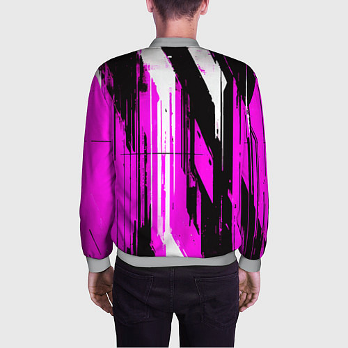 Мужской бомбер Вертикальные чёрно-белые линии на розовом фоне / 3D-Меланж – фото 4