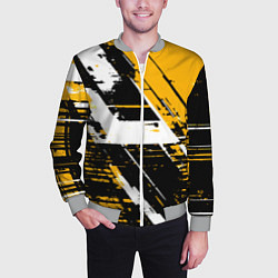 Бомбер мужской Diagonal black and white stripes on a yellow backg, цвет: 3D-меланж — фото 2