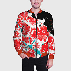 Бомбер мужской Сине красная абстракция на чёрном фоне, цвет: 3D-красный — фото 2
