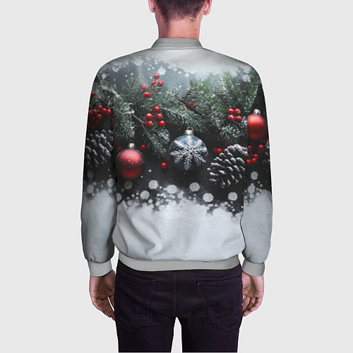 Мужской бомбер Елочные игрушки и снег / 3D-Меланж – фото 4