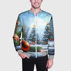 Бомбер мужской Новогодние елки и шар, цвет: 3D-меланж — фото 2