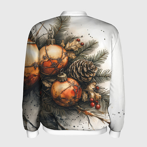 Мужской бомбер Новогодние игрушки и шишки / 3D-Белый – фото 2
