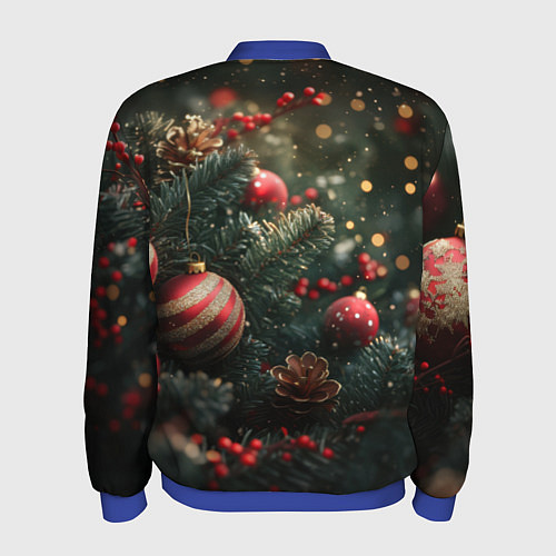 Мужской бомбер Новый год - шарики / 3D-Синий – фото 2