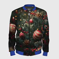 Бомбер мужской Новый год - шарики, цвет: 3D-синий