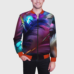 Бомбер мужской Перья неоновой птицы, цвет: 3D-красный — фото 2