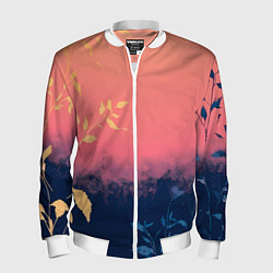 Мужской бомбер Листья на сине-розовом фоне - нейросеть