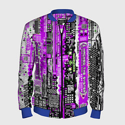Мужской бомбер Киберпанк паттерн фиолетовый