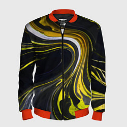 Мужской бомбер Волнистые бело-жёлтые линии на чёрном фоне
