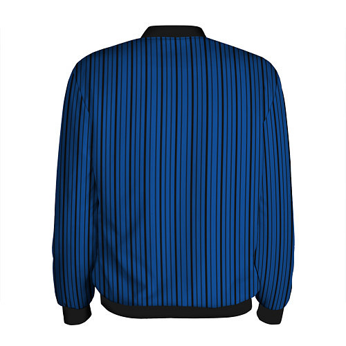 Мужской бомбер Кобальтовый синий в тонкую чёрную полосу / 3D-Черный – фото 2