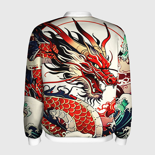 Мужской бомбер Красный дракон в японском стиле ирезуми / 3D-Белый – фото 2
