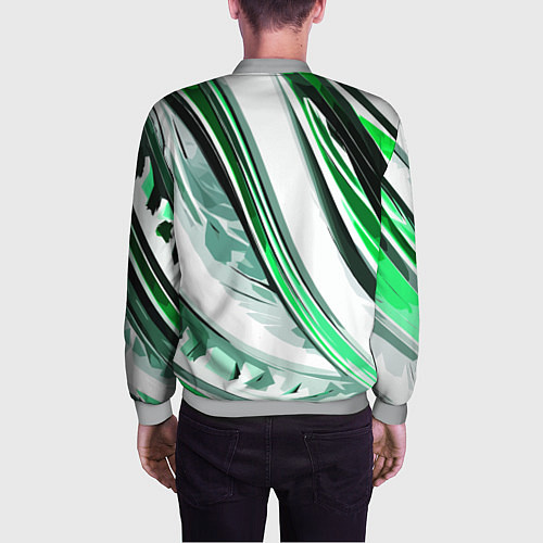 Мужской бомбер Волнистая бело-зелёная абстракция / 3D-Меланж – фото 4