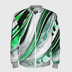 Мужской бомбер Волнистая бело-зелёная абстракция