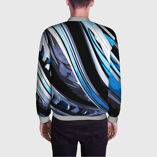 Мужской бомбер Волнистая чёрно-синяя абстракция / 3D-Меланж – фото 4